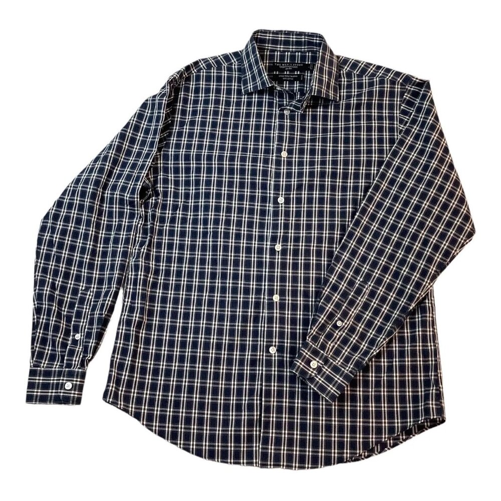 Bloomingdales Non Iron Men's Shirt Size Large Plaid Check Long Sleeve